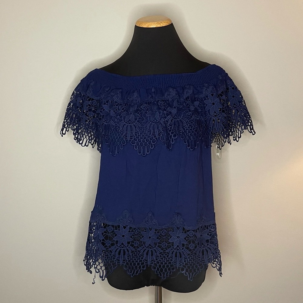 Lace Off The Shoulder Navy Top